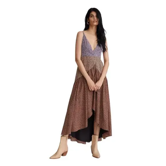 Hutch Anthropologie NWT Elma Floral High Low Contrast Wrap Midi Dress M Purple - Picture 14 of 15